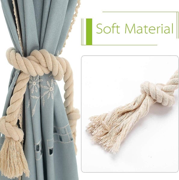 4-piece Natural Cotton Curtain Tiebacks Decorative Rope Holdbacks Carousel 2