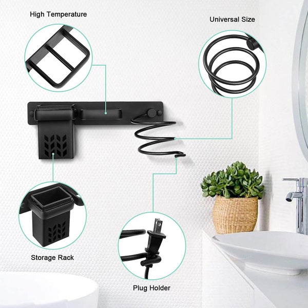 Hair Dryer Rack Wall-mounted Hair Dryer Organizer Rack Multi-function Bathroom Carousel 2