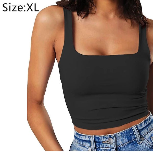 Women's Sleeveless Strappy Tank Square Neck Double Layer Workout Basic Crop Carousel 2