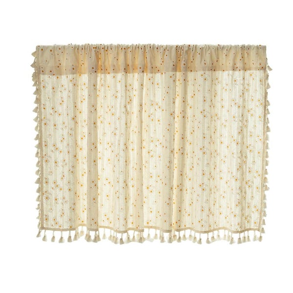 Japanese Cotton Small Daisy Fringed Drapery Elegant Pole Curtain For Bay Windo Carousel 1