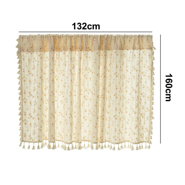 Japanese Cotton Small Daisy Fringed Drapery Elegant Pole Curtain For Bay Windo Carousel 4