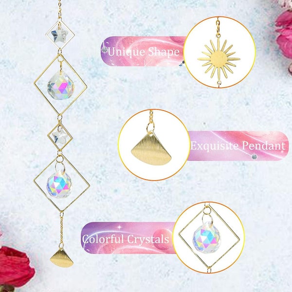 Colorful Crystals Suncatcher Hanging Sun Catcher With Chain Pendant Ornament Cr Carousel 2