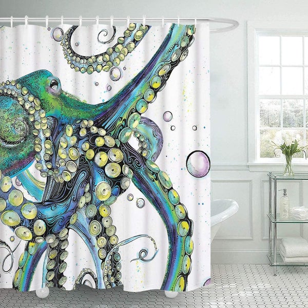 Shower Curtain Vintage Colorful Fashion Octopus Painting Polyester Fabric Showe Carousel 2