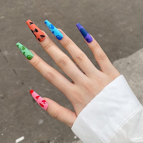 24pcs Rainbow French Nails Luxury Fake Nails Extra Long Press On Nails Coffin Carousel 1