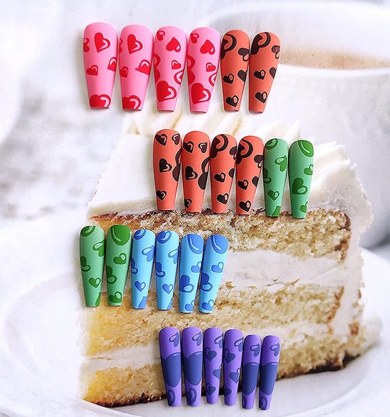 24pcs Rainbow French Nails Luxury Fake Nails Extra Long Press On Nails Coffin Carousel 5