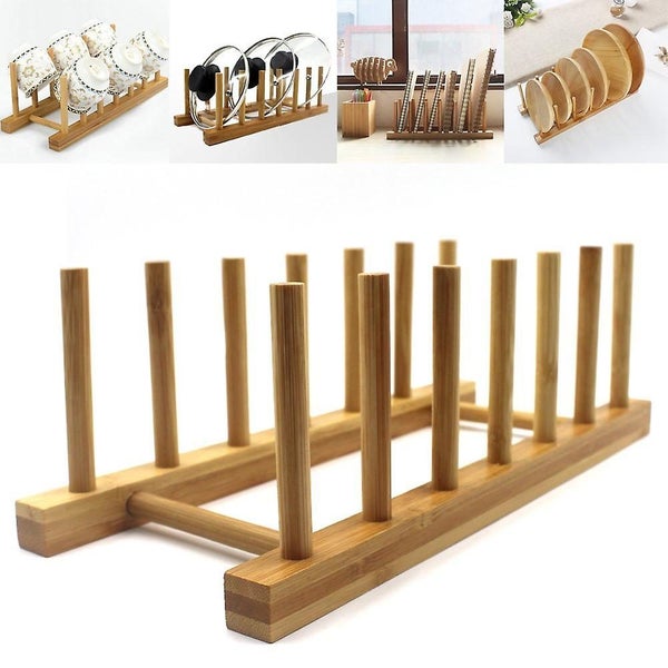 2pcs Bamboo Plate Drying Rack Dish Drainer Storage Cover Rack Stand Kitchen Ca Carousel 1