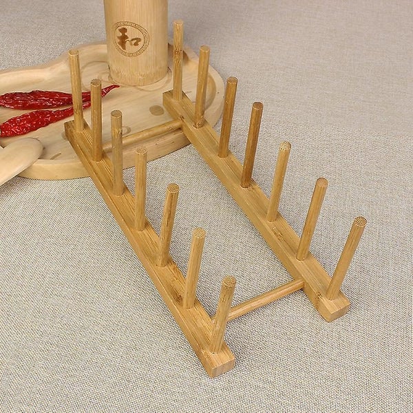 2pcs Bamboo Plate Drying Rack Dish Drainer Storage Cover Rack Stand Kitchen Ca Carousel 5
