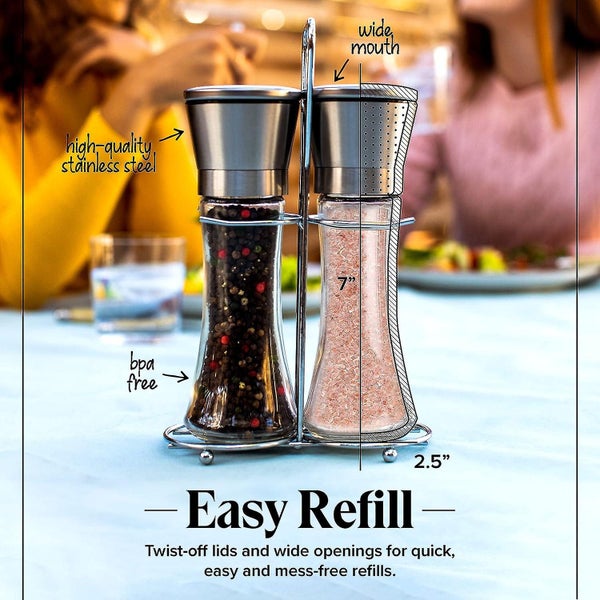 Salt And Pepper Grinder Set Premium Stainless Steel Refillable Shakers Carousel 2