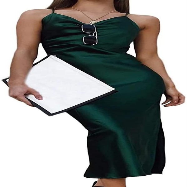 Women's Sleeveless Spaghetti Strap Satin Dress Cocktail Beach Evening Party Co Carousel 5