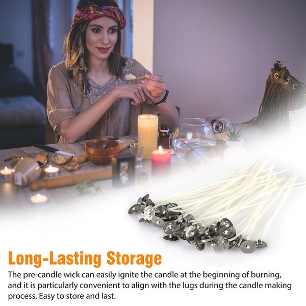100pcs 6in Natural Cotton Candle Wicks - Lead-free Non-toxic Pre-waxed Low Smok Carousel 5