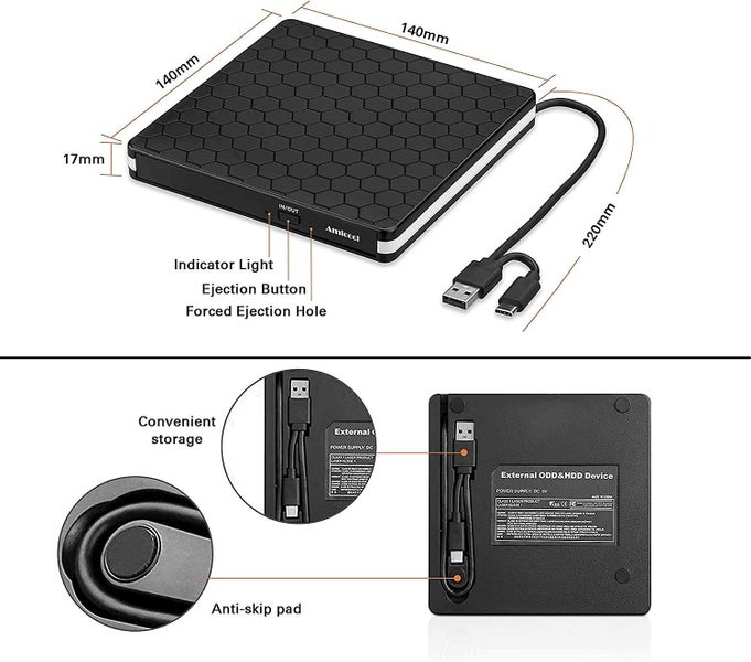 External Dvd Drive Amicool Usb 3.0 Type-c Cd Dvd +/-rw Optical Drive Usb C Bur Carousel 4