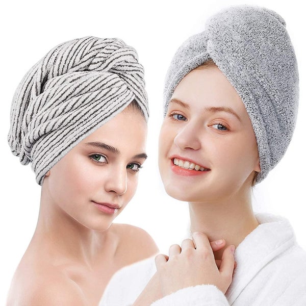 Bamboo Hair Towel Wrap 2 Pack Microfiber Hair Drying Shower Turban With Button Carousel 1