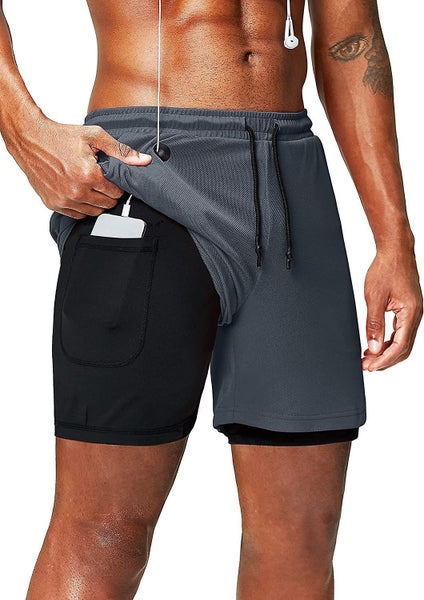 2 In 1 Running Shorts With Phone Pocket Gym Workout Quick Dry Mens Shorts 5 In Carousel 1