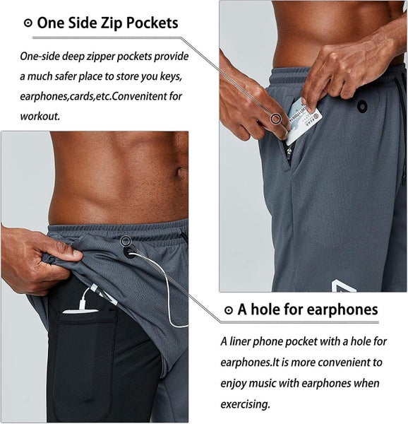 2 In 1 Running Shorts With Phone Pocket Gym Workout Quick Dry Mens Shorts 5 In Carousel 2