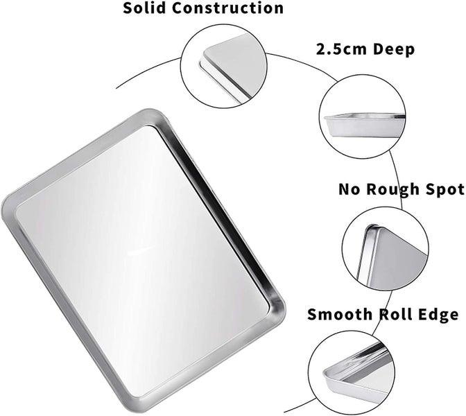 Set Of 2 Stainless Steel Baking Trays Non-toxic Mirror-smooth Rust-free Oven T Carousel 2