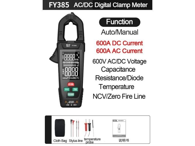FY385 Big Screen Digital Clamp Meter 9999 Counts AC DC Voltage Current Clamp Carousel 1