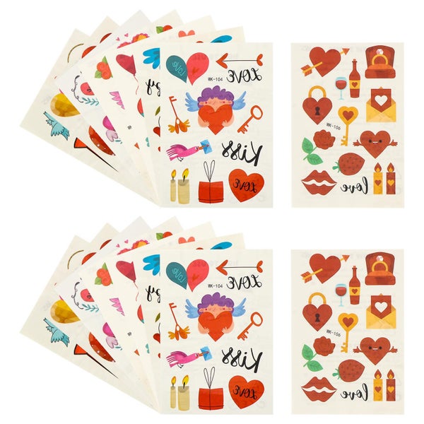 16 Sheets Disposable Valentine's Day Stickers Party Body Art Tattoos Carousel 2