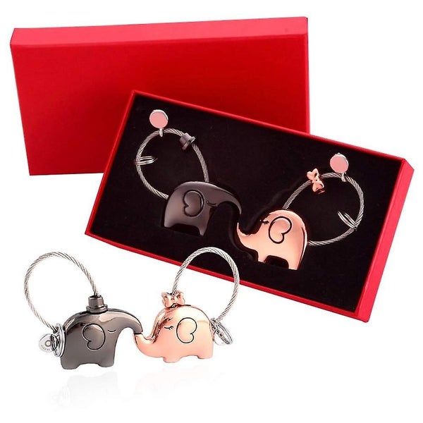 1 Pair Of Lovers Key Chain Removable Kissing Elephant Cute Key Ring Valentine Carousel 5