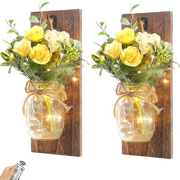 Chic Hanging Wall Decor Mason Jars Rustic Grey Mason Jar Sconces With Led Stri Carousel 1