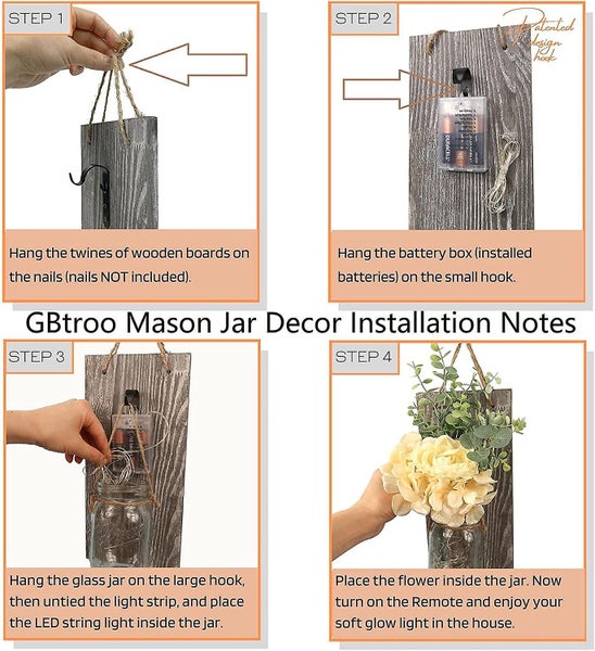 Chic Hanging Wall Decor Mason Jars Rustic Grey Mason Jar Sconces With Led Stri Carousel 2
