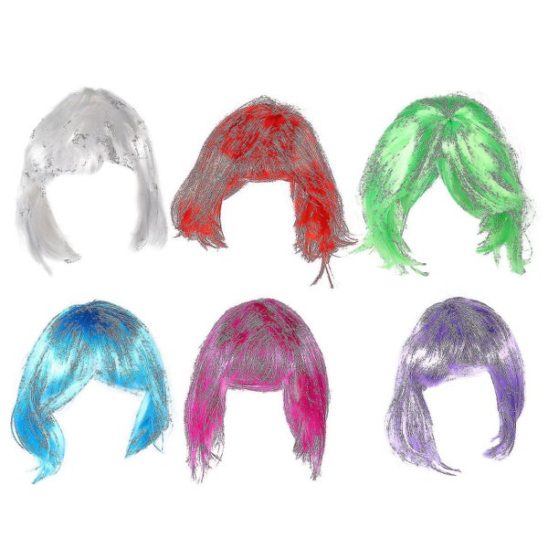 6 Pcs Dance Party Wigs Short Colorful Hairpiece Costume Props Costume Wig Cosp Carousel 2