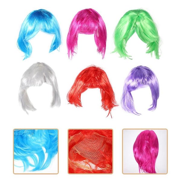 6 Pcs Dance Party Wigs Short Colorful Hairpiece Costume Props Costume Wig Cosp Carousel 5