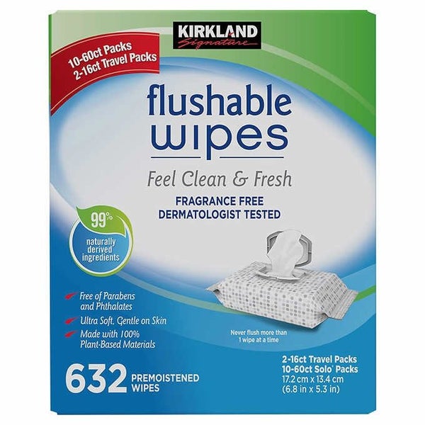 Kirkland Signature Moist Flushable Wipes 640 Wipes Carousel 1