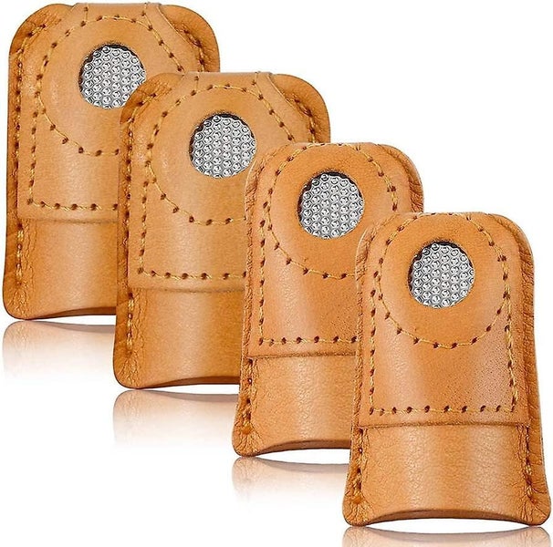 4 Pieces Thimble Finger Protector Coin Leather Thimble Finger Protector For Se Carousel 1