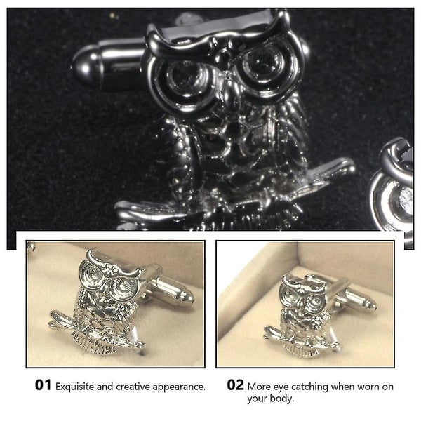 1 Pair Men's Owl Cufflinks French Male Cuff Decor Copper Cuff Button silver Carousel 3