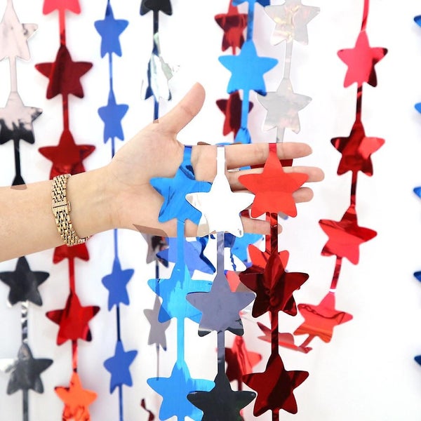 4th Of July Decorations Red White Blue 3 Pack Star Tinsel Foil Fringe Curtains Carousel 1