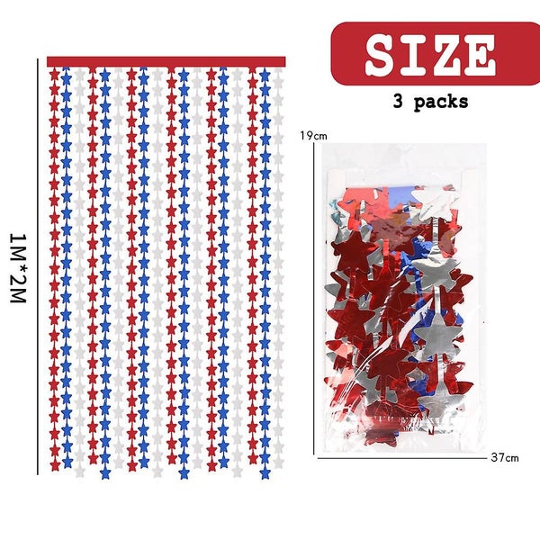 4th Of July Decorations Red White Blue 3 Pack Star Tinsel Foil Fringe Curtains Carousel 2
