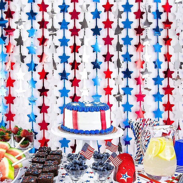 4th Of July Decorations Red White Blue 3 Pack Star Tinsel Foil Fringe Curtains Carousel 5