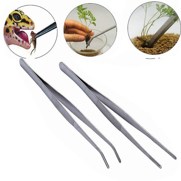 2 Pack Stainless Steel Straight Tweezers And Curved Nippers Feeding Tongs For Carousel 1