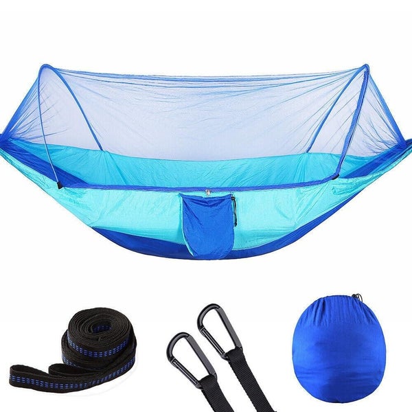 2 Person Hammock With Mosquito Net For Camping Tent Hanging Bed Travel Blue Carousel 1