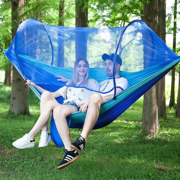 2 Person Hammock With Mosquito Net For Camping Tent Hanging Bed Travel Blue Carousel 2