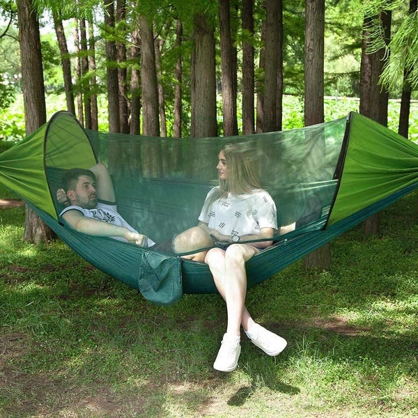 2 Person Hammock With Mosquito Net For Camping Tent Hanging Bed Travel Green Carousel 2