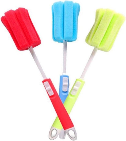 3pcs Foam Sponge Brush With Adjustable Long Handle Cleaning Baby Bottles Glasses Carousel 1