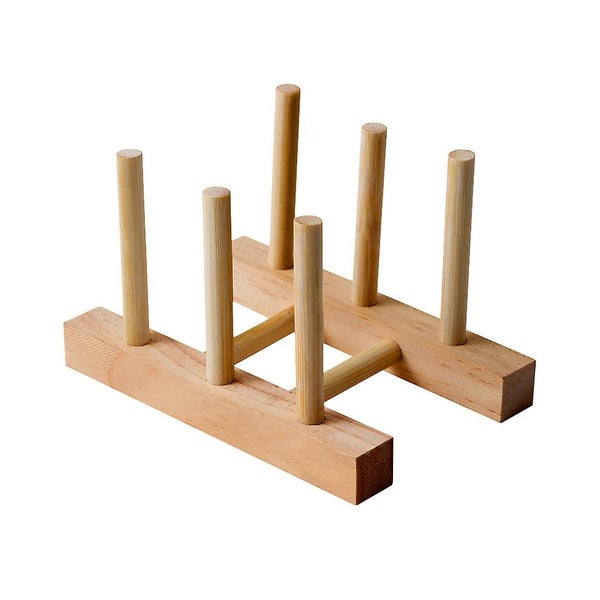 Dish Rack Bamboo Wooden Plates Holder Kitchen Storage Cabinet Organizer Carousel 1