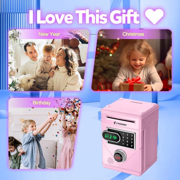 Electronic Piggy Bank for Kids, Money Saving Box for Kids Ages 5 to 13, Pink Carousel 2