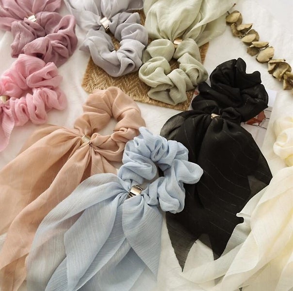 Elegant Scarf Hair Ties For Women Girls Cute Bunny Ear Bow Scrunchies Carousel 2
