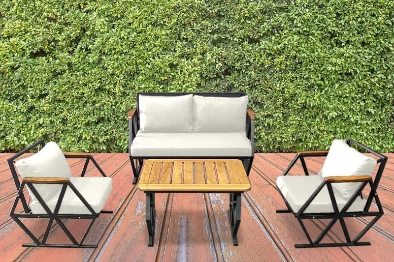 Compton Indoor- Covered Outdoor Sofa Set with Coffee Table, Cream Carousel 1