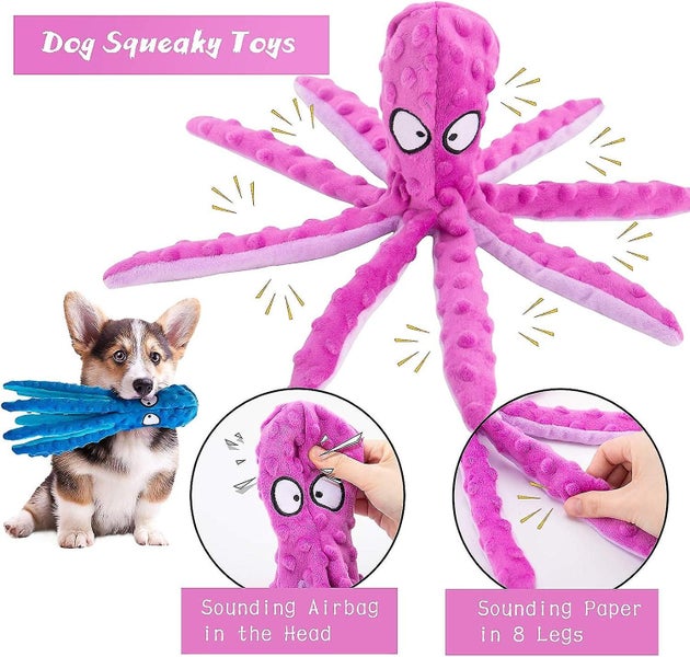Interactive Dog Chew Toys Dog Squeaky Toys Octopus No Stuffing Crinkle Plush F Carousel 2