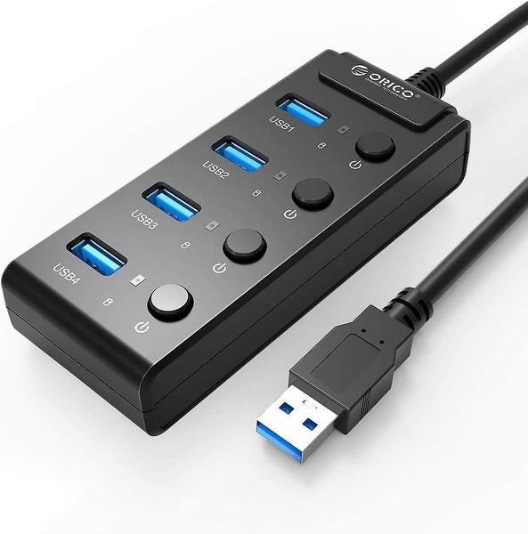 Usb Hub 0 With Independent Switch 4-port Usb Hub With Led-black Carousel 1