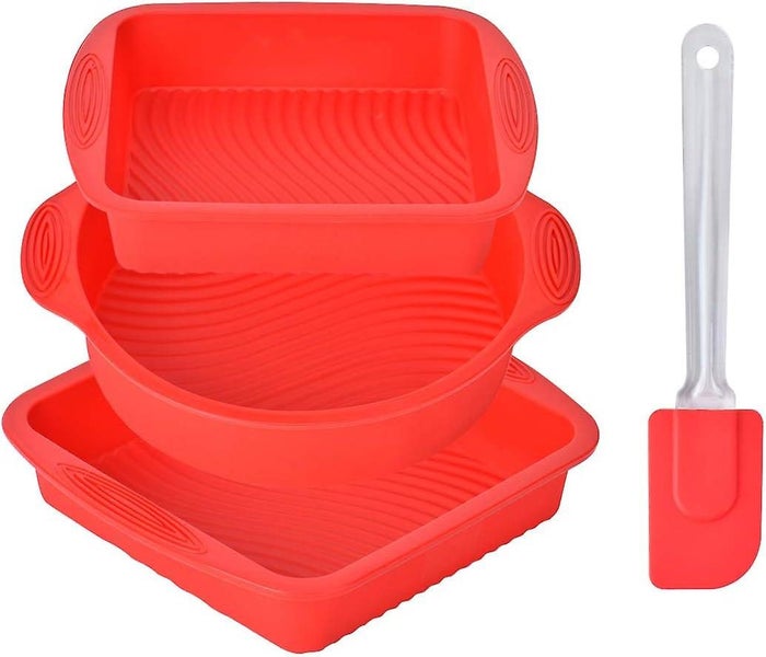 3 Pack Silicone Baking Pans Set Non-stick Cake Pan Bread/toast Pan Oil Brush S Carousel 1