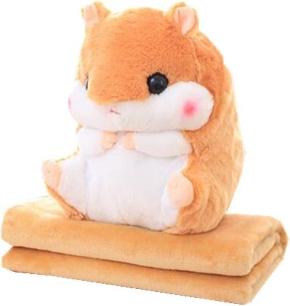 3 In 1 Cute Light Brown Plush Hamster Throw Pillow And Folding Air Conditionin Carousel 1