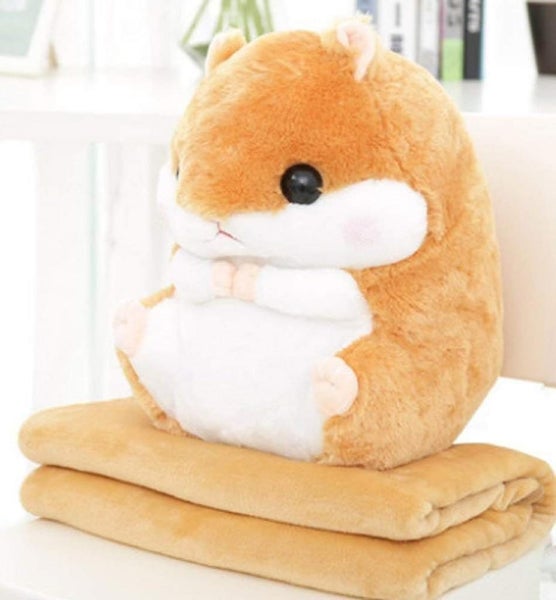 3 In 1 Cute Light Brown Plush Hamster Throw Pillow And Folding Air Conditionin Carousel 2
