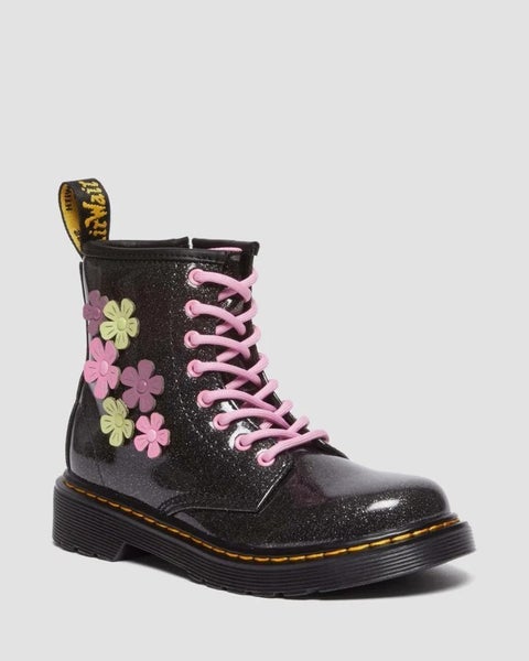 Dr. Martens Junior 1460 - Black Coated Glitter Pu & Mauve Athena & Fondant Pi... Carousel 1