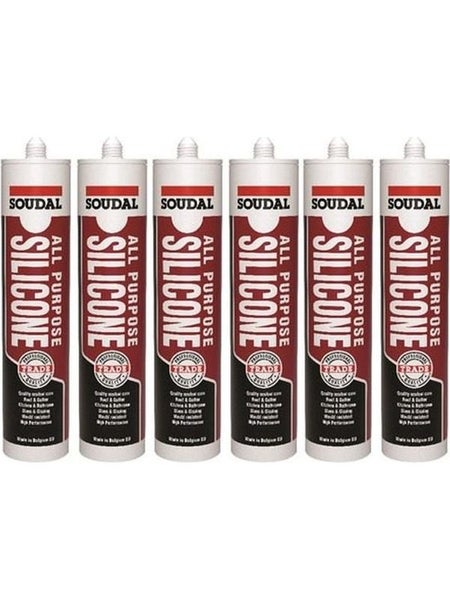 6 x Soudal All Purpose Silicone Sealant Cement Grey 300ml Carousel 1
