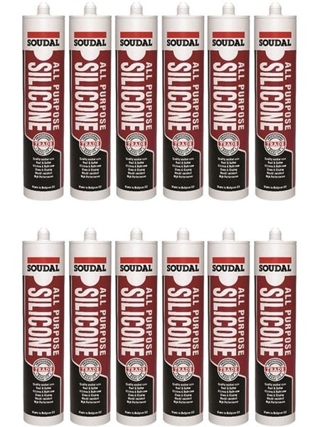 12 x Soudal All Purpose Silicone Sealant Titanium Surfmist 300ml Carousel 1