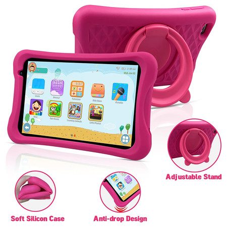 8 Inch Kids Tablet,Quad Core Android Tablet 64GB WiFi Bluetooth Tablet, Pink Carousel 1